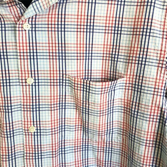 VTG Austin Reed London Size Medium Striped Button Down Shirt Red Blue White - Picture 3 of 6